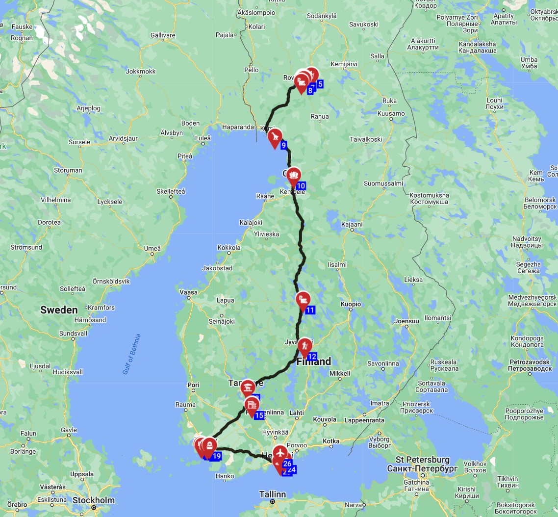 Map for Rovaniemi to Helsinki - The Finnish Frontier Trail